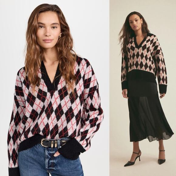 Favorite Daughter Cashmere Blend The Aria Argyle Sweater S - Picture 1 of 9